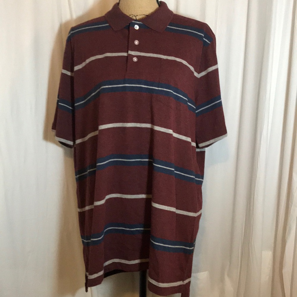 Croft & Barrow Maroon Striped Polo Shirt Pocket XL